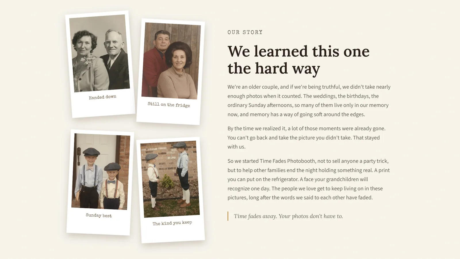 Time Fades Photobooth website screenshot